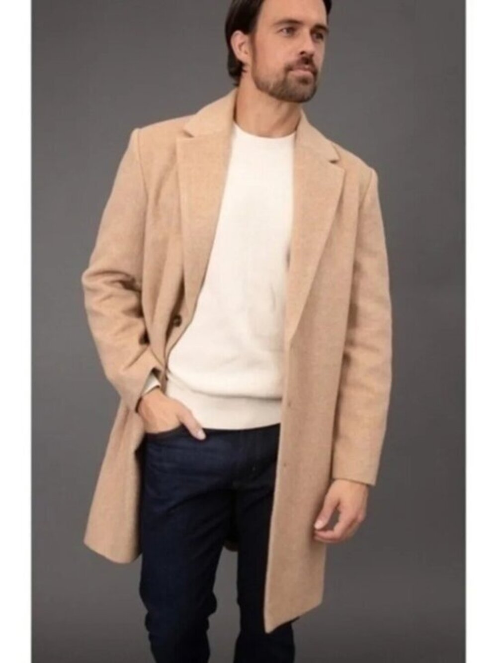 New Bagatelle Homme Wool Blend Topcoat Sand Beige Large